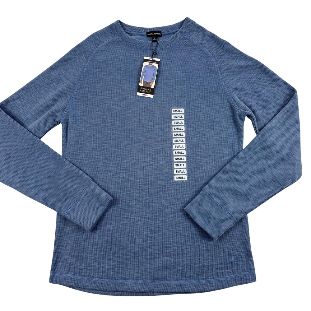 Banana Republic Mens Small Blue Double Knit Crew Pullover Sweater NMT01885 NEW